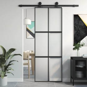 Tempered glass and black aluminum sliding door 76x205 cm by , Doors for the home - Ref: Foro24-155207, Price: 212,99 €, Disco...