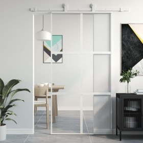 White tempered glass and aluminum sliding door 102.5x205 cm by , Doors for the home - Ref: Foro24-155218, Price: 158,99 €, Di...