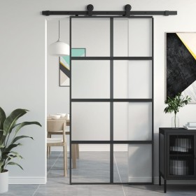 Tempered glass and black aluminum sliding door 102.5x205 cm by , Doors for the home - Ref: Foro24-155224, Price: 149,50 €, Di...