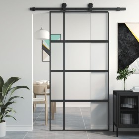 Tempered glass and black aluminum sliding door 102.5x205 cm by , Doors for the home - Ref: Foro24-155230, Price: 172,99 €, Di...