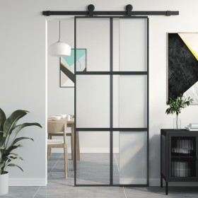 Puerta corredera vidrio templado y aluminio negra 90x205 cm de , Puertas para el hogar - Ref: Foro24-155211, Precio: 137,99 €...