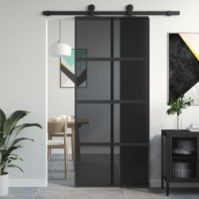 Tempered glass and black aluminum sliding door 90x205 cm by , Doors for the home - Ref: Foro24-155226, Price: 193,87 €, Disco...