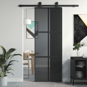 Tempered glass and black aluminum sliding door 76x205 cm by , Doors for the home - Ref: Foro24-155213, Price: 186,99 €, Disco...