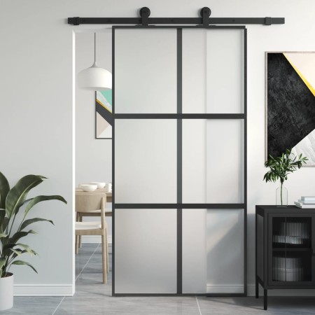 Tempered glass and black aluminum sliding door 102.5x205 cm by , Doors for the home - Ref: Foro24-155209, Price: 249,65 €, Di...