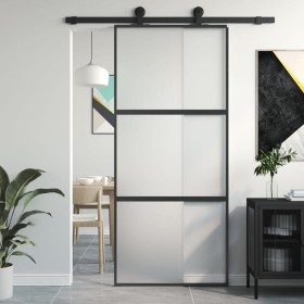 Puerta corredera vidrio templado y aluminio negra 90x205 cm de , Puertas para el hogar - Ref: Foro24-155199, Precio: 202,66 €...