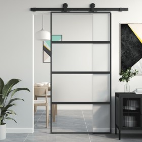 Tempered glass and black aluminum sliding door 102.5x205 cm by , Doors for the home - Ref: Foro24-155221, Price: 147,08 €, Di...