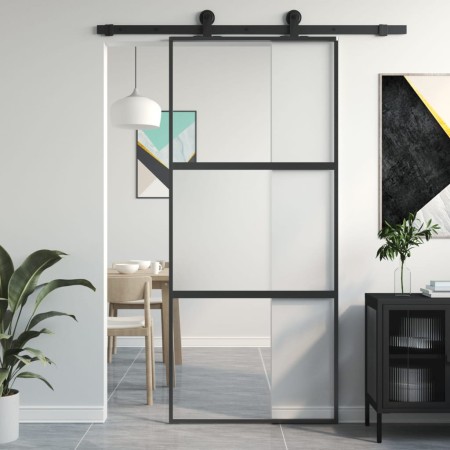 Tempered glass and black aluminum sliding door 90x205 cm by , Doors for the home - Ref: Foro24-155202, Price: 149,31 €, Disco...