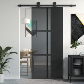 Tempered glass and black aluminum sliding door 90x205 cm by , Doors for the home - Ref: Foro24-155214, Price: 188,59 €, Disco...