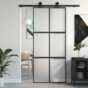 Sliding door made of black tempered glass and aluminum, 90x205 cm. by , Doors for the home - Ref: Foro24-155208, Price: 244,8...