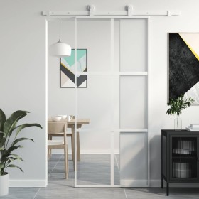 Sliding door made of white tempered glass and aluminum, 90x205 cm. by , Doors for the home - Ref: Foro24-155217, Price: 155,0...