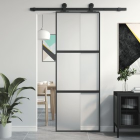 Puerta corredera vidrio templado y aluminio negra 76x205 cm de , Puertas para el hogar - Ref: Foro24-155198, Precio: 196,99 €...