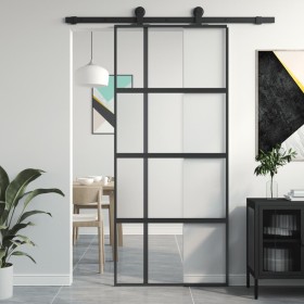 Puerta corredera vidrio templado y aluminio negra 90x205 cm de , Puertas para el hogar - Ref: Foro24-155229, Precio: 163,99 €...