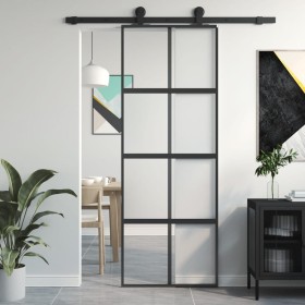 Sliding door made of tempered glass and black aluminum, 76x205 cm. by , Doors for the home - Ref: Foro24-155222, Price: 153,9...