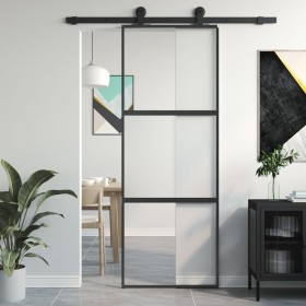 Sliding door made of tempered glass and black aluminum, 76x205 cm. by , Doors for the home - Ref: Foro24-155201, Price: 143,9...