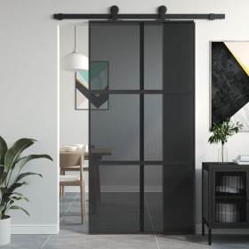 Sliding door made of tempered glass and black aluminum 102.5x205 cm by , Doors for the home - Ref: Foro24-155215, Price: 190,...