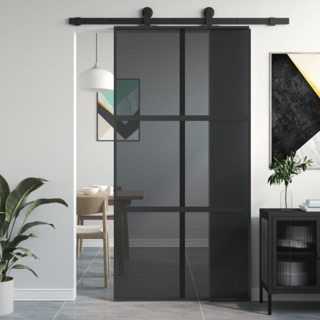 Sliding door made of tempered glass and black aluminum 102.5x205 cm by , Doors for the home - Ref: Foro24-155215, Price: 191,...