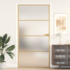 Interior door, golden, tempered glass, aluminum, 102.5x201.5 cm by , Doors for the home - Ref: Foro24-155139, Price: 200,18 €...