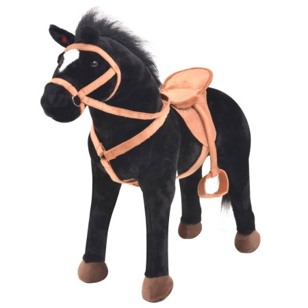 Caballo de juguete de pie de peluche negro de vidaXL, Animales de peluche - Ref: Foro24-91310, Precio: 78,46 €, Descuento: %