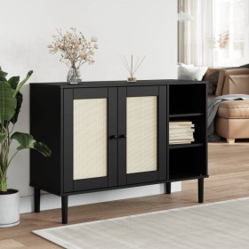 Aparador SENJA aspecto de ratán madera pino negro 112x40x80 cm de , Aparadores - Ref: Foro24-358030, Precio: 153,99 €, Descue...