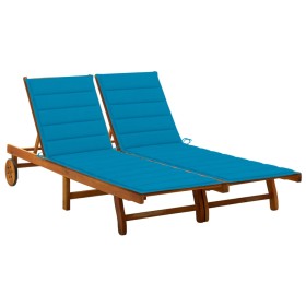 Garden sunbed for 2 people with solid acacia wood and cushions by , Loungers - Ref: Foro24-3061378, Price: 392,34 €, Discount: %