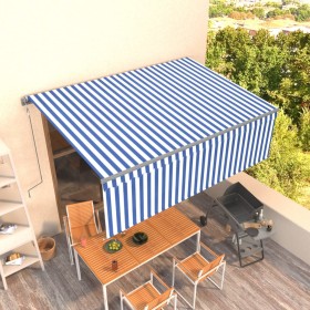 Automatic retractable awning with blind 4.5x3 m blue and white by vidaXL, Awnings - Ref: Foro24-3069446, Price: 504,93 €, Dis...