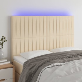 Headboard with LED lights cream fabric 144x5x118/128 cm by , Headboards and footboards - Ref: Foro24-3122665, Price: 118,36 €...