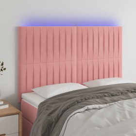 Pink velvet headboard with LED lights 144x5x118/128 cm by , Headboards and footboards - Ref: Foro24-3122715, Price: 117,99 €,...