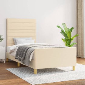 Bed frame with cream fabric headboard 80x200 cm by , Beds and slatted bases - Ref: Foro24-3125095, Price: 143,08 €, Discount: %