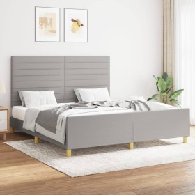 Bed frame with headboard light gray fabric 160x200 cm by , Beds and slatted bases - Ref: Foro24-3125146, Price: 227,56 €, Dis...