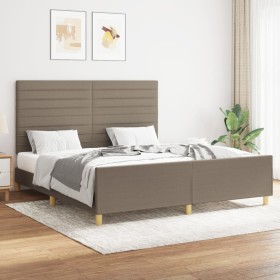 Bed frame with headboard in taupe gray fabric 160x200 cm by , Beds and slatted bases - Ref: Foro24-3125150, Price: 242,77 €, ...