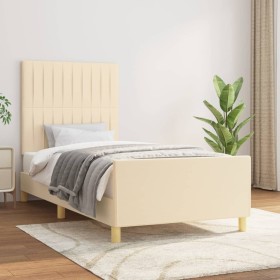 Bed frame with cream fabric headboard 100x200 cm by , Beds and slatted bases - Ref: Foro24-3125200, Price: 148,06 €, Discount: %