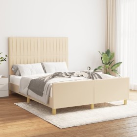 Bed frame with cream fabric headboard 140x190 cm by , Beds and slatted bases - Ref: Foro24-3125216, Price: 220,17 €, Discount: %