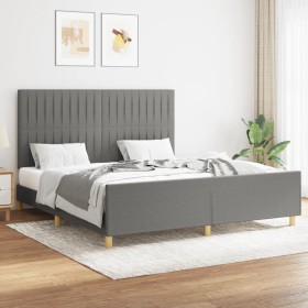 Bed frame with headboard dark gray fabric 160x200 cm by , Beds and slatted bases - Ref: Foro24-3125228, Price: 227,99 €, Disc...