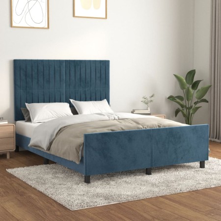 Dark blue velvet bed frame with headboard 140x200 cm by , Beds and slatted bases - Ref: Foro24-3125883, Price: 235,64 €, Disc...