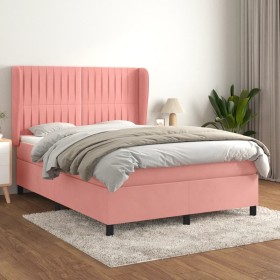 Box spring bed with pink velvet mattress 140x190 cm by , Beds and slatted bases - Ref: Foro24-3129332, Price: 512,93 €, Disco...