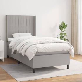 Box spring bed with light gray fabric mattress 100x200 cm by , Beds and slatted bases - Ref: Foro24-3131569, Price: 382,29 €,...