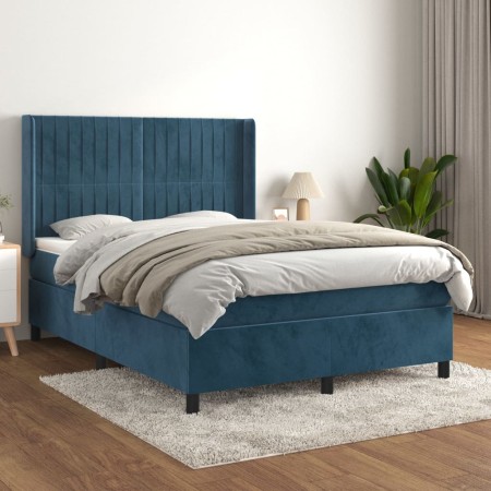 Cama box spring con colchón terciopelo azul oscuro 140x200 cm de , Camas y somieres - Ref: Foro24-3132805, Precio: 533,10 €, ...