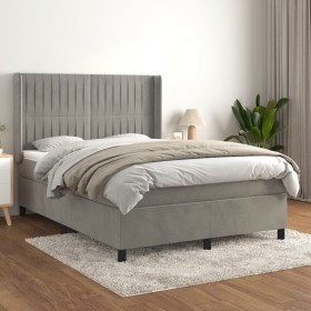 Box spring bed with light gray velvet mattress 140x190 cm by , Beds and slatted bases - Ref: Foro24-3132795, Price: 541,48 €,...