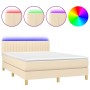 Cama box spring colchón y luces LED tela crema 140x190 cm de , Camas y somieres - Ref: Foro24-3133874, Precio: 456,30 €, Desc...