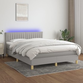 Box spring bed mattress and LED lights light gray fabric 140x190 cm by , Beds and slatted bases - Ref: Foro24-3133869, Price:...