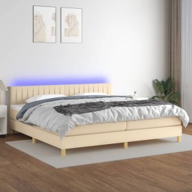 Cama box spring con colchón y LED tela crema 200x200 cm de , Camas y somieres - Ref: Foro24-3133906, Precio: 625,04 €, Descue...