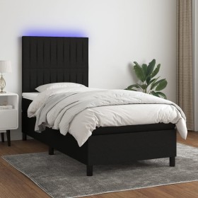 Box spring bed mattress and LED lights black fabric 100x200 cm by , Beds and slatted bases - Ref: Foro24-3135015, Price: 378,...