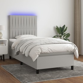 Boxspringbettmatratze und LED-Leuchten aus hellgrauem Stoff 80x200 cm von , Betten und Lattenroste - Ref: Foro24-3134989, Pre...