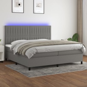 Box spring bed mattress and LED lights light gray fabric 200x200 cm by , Beds and slatted bases - Ref: Foro24-3135062, Price:...