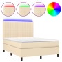 Boxspringbett-Matratze und LED-Leuchten, cremefarbener Stoff, 140 x 190 cm von , Betten und Lattenroste - Ref: Foro24-3135034...