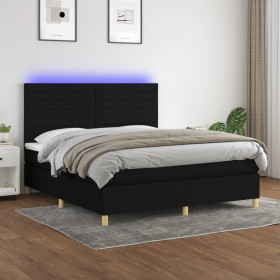 Box spring bed mattress and LED lights black fabric 160x200 cm by , Beds and slatted bases - Ref: Foro24-3135527, Price: 611,...