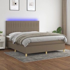 Box spring bed with mattress and LED lights taupe gray fabric 160x200 cm by , Beds and slatted bases - Ref: Foro24-3135609, P...