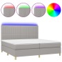 Cama box spring con colchón tela y LED gris claro 200x200 cm de , Camas y somieres - Ref: Foro24-3135621, Precio: 654,39 €, D...