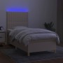 Box spring bed mattress and LED lights cream fabric 100x200 cm by , Beds and slatted bases - Ref: Foro24-3135578, Price: 397,...