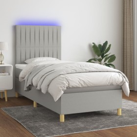 Cama box spring colchón y luces LED tela gris claro 100x200 cm de , Camas y somieres - Ref: Foro24-3135573, Precio: 365,78 €,...